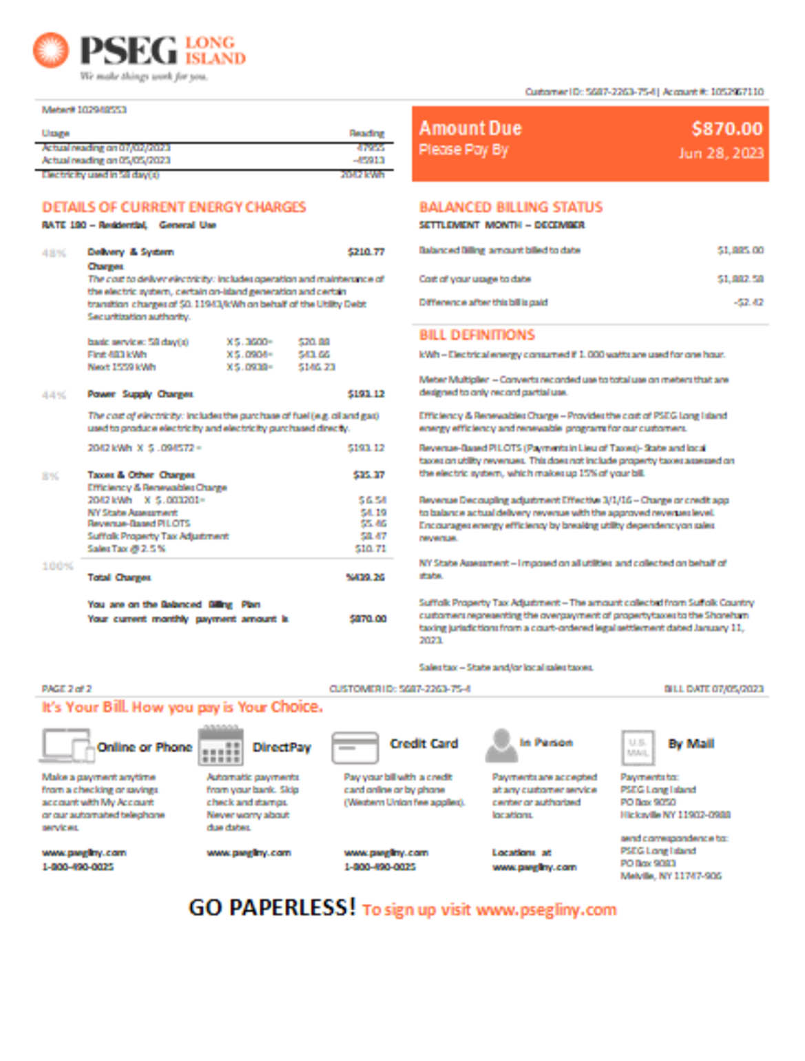 New Jersey PSEG electricity business utility bill Template (100 Free